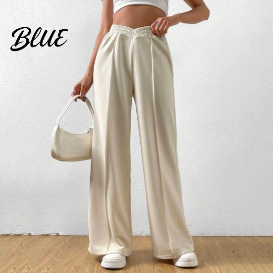 Wide-leg Bottoms Women Pants V-Shaped Elastic High Waist Straight Wide Leg Lounge Trousers Long Solid Color Loose Fit Sweatpants Daily Wear