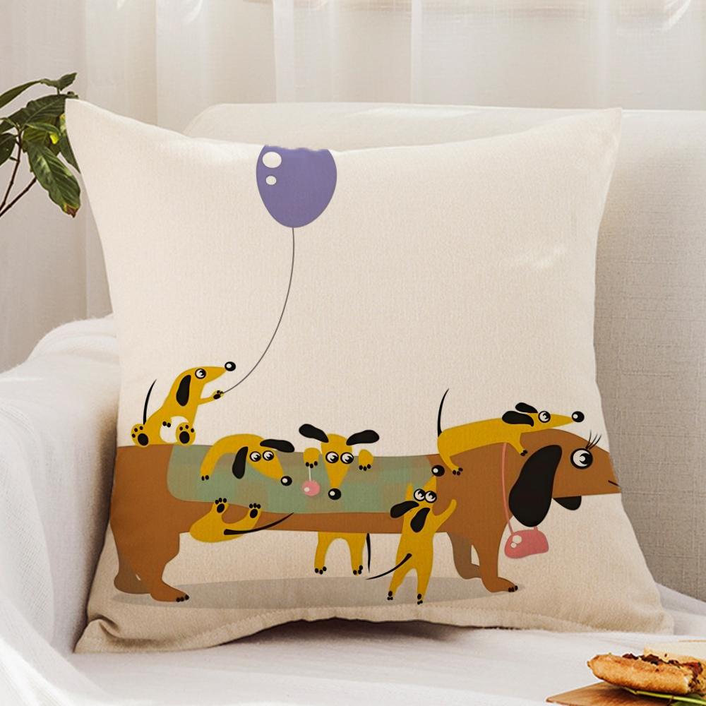 Cute D-Dachshund Dog Cushion Cover Premium Comfort Reversible Pillow Cover - Dual - Use Design for Home & Car