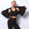 Womens 3-Piece Yoga Set With Built-in Bra Top Long Sleeve Jacket High-Waisted Leggings Gym Running Dance