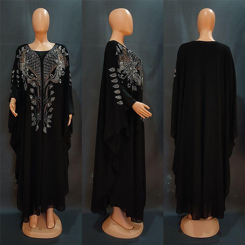 Cross-Border Indonesia Middle East Turkey Africa European and American Style Dress Chiffon Heavy Embroidery Hot Drilling Robe Plus Size Women Dress