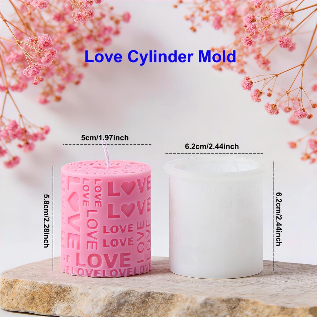 1pc Love Pillar Candle Mold | Embossed LOVE Letters Cylinder & Cube Mold, Silicone Material, Irregular Shape, Ideal for Wedding, Handmade Soap
