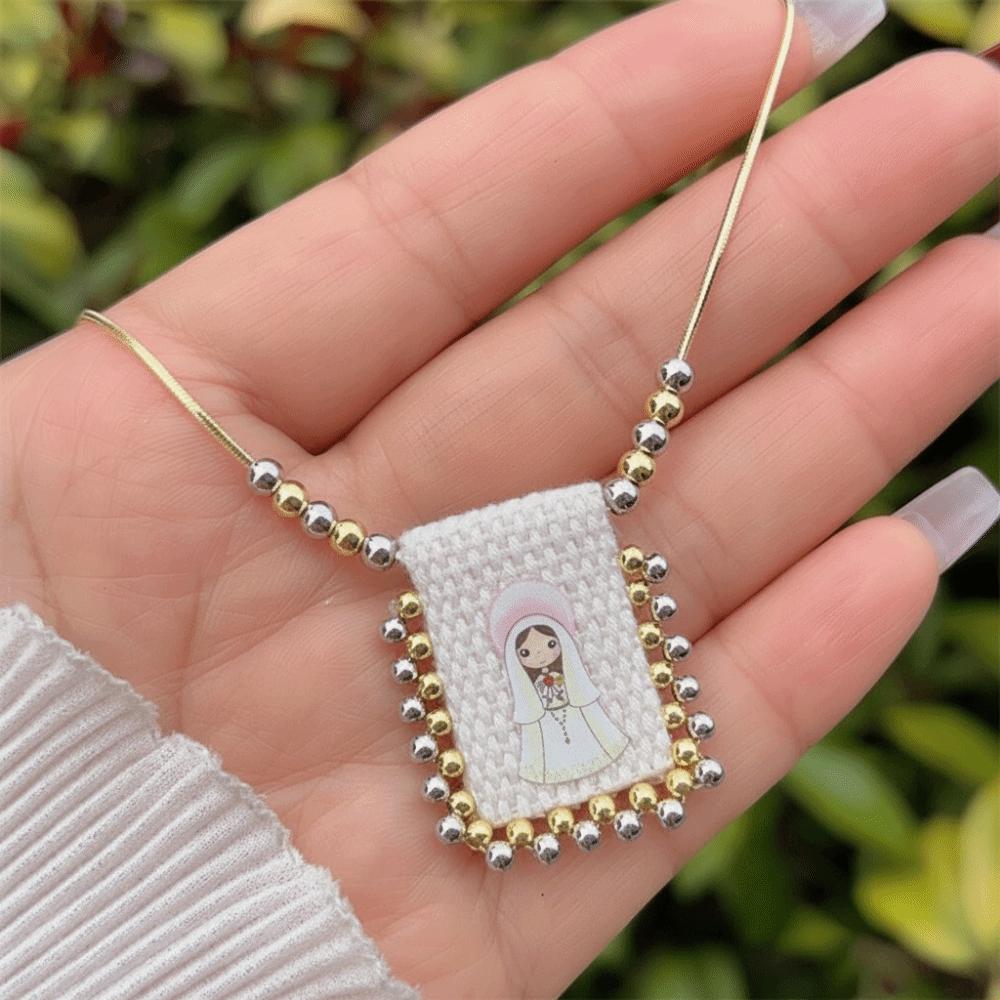 Cartoon Design Catholic Necklace Mini Size Virgin Mary Pendant Necklace  for Men and Women