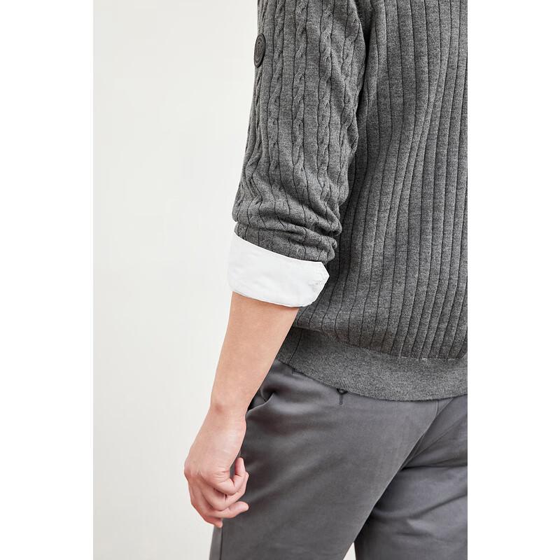 SEPTWOLVES Men's Cable Knit Round Neck Wool Sweater