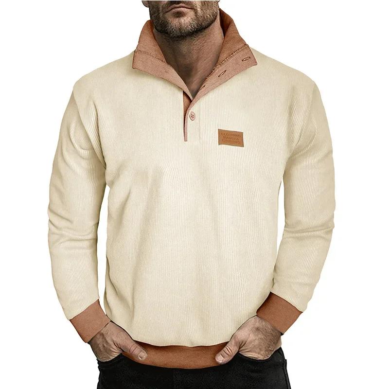 Autumn Winter Men's Casual Hoodie Long Sleeve Corduroy Fleece Stand Collar Loose Warm Sweatshirts Men