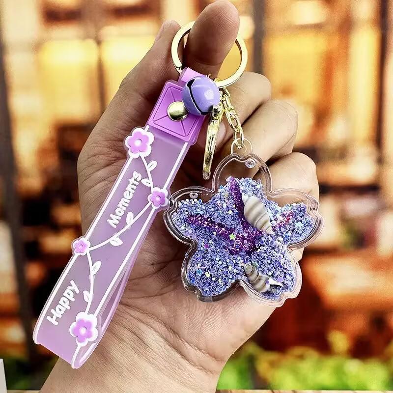 Breloc Stea de Mare Nisip Mișcător Ulei: Pandantiv Exquisit pentru Genți de Damă, Studenți și Copii - Decor Drăguț cu Ghiozdan Flotant