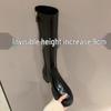 Genuine Leather Women's Knee-High Boots, Inner Height Increase, Thick Sole, High Heel, Velvet Lined, Small Size, Autumn/Winter.