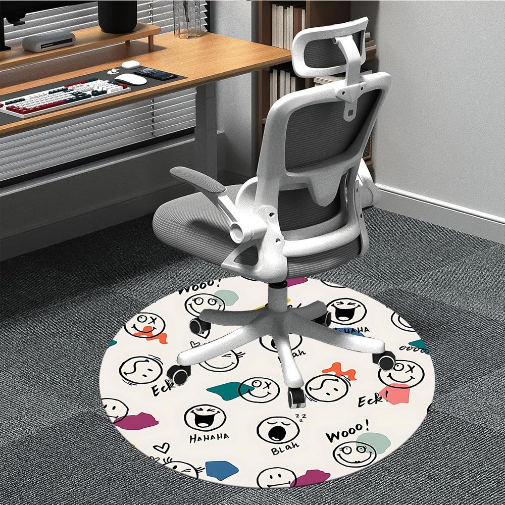 1PC Emoticons Faces Office Round Area Rug, Mat Suitable For Office, Under Office Chairs Bedroom Living Room Home Decor, Room Deco