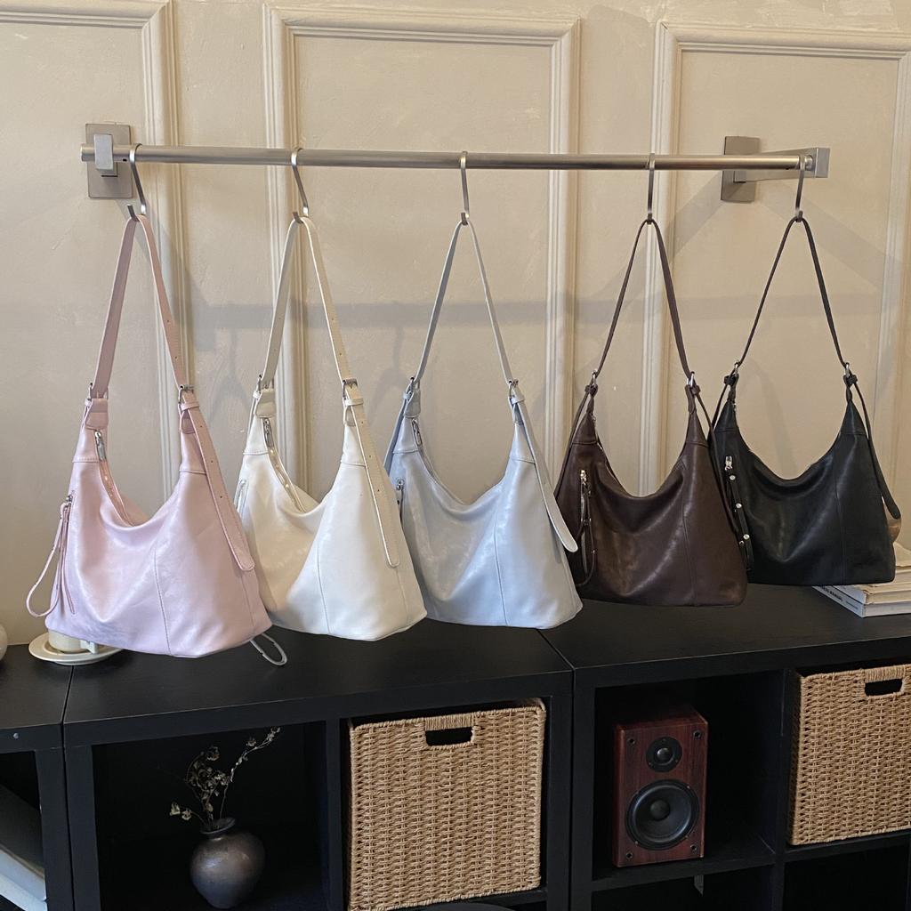 Vintage Simple Large Capacity Women's Shoulder Bag Korean Style Solid Color Casual Tote Bags Trendy PU Zipper Messenger Bags
