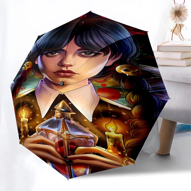 Dark Girl Themed Automatic Opening and Closing Umbrella, Compact Travel Umbrella, Lightweight and Portable, Suitable for Beach Commuting Bus