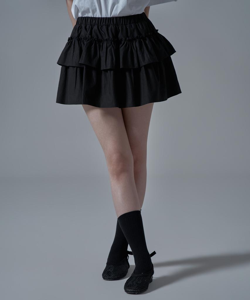 WAARFORWOMAN Wsk-03 Tiered Mini Skirt Pants_Black