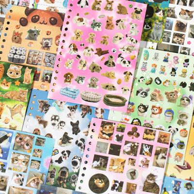 30 Sheets/pack Yanbian Coil-Bound Sticker Book Cute Pet Battle Cat Dog Pattern Materials for Notebook Decoration