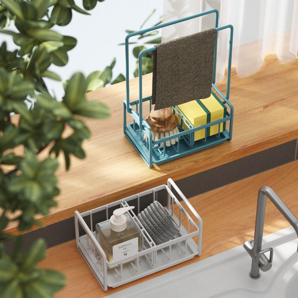 

Самоосушающийся держатель для губки, полка для хранения раковины из углеродистой стали, кухонная полка для слива раковины, дом Style 2 Black