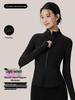 Skin-Friendly Fleece-Lined Slim Yoga Jacket with Thumbholes - Women's Warm Stand Collar Sportswear for Autumn/Winter