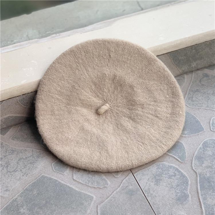 

Autumn and Winter Solid Color Wool Children s Girl Berets Hats One Size бежевый