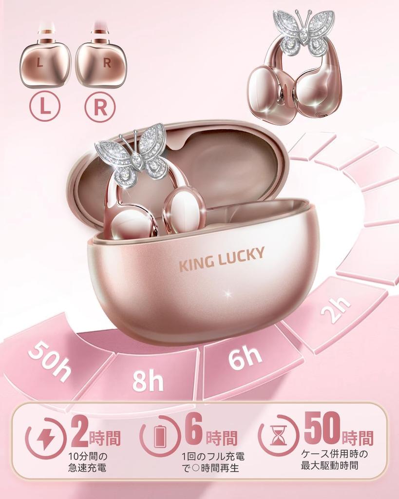 Écouteurs King Lucky Ear Cuff Boucles d'oreilles Papillon Amovibles pour Femmes [Écouteurs Bluetooth Open-Ear Sans Fil Manchette d'oreille Étanche IPX5 Intégré
