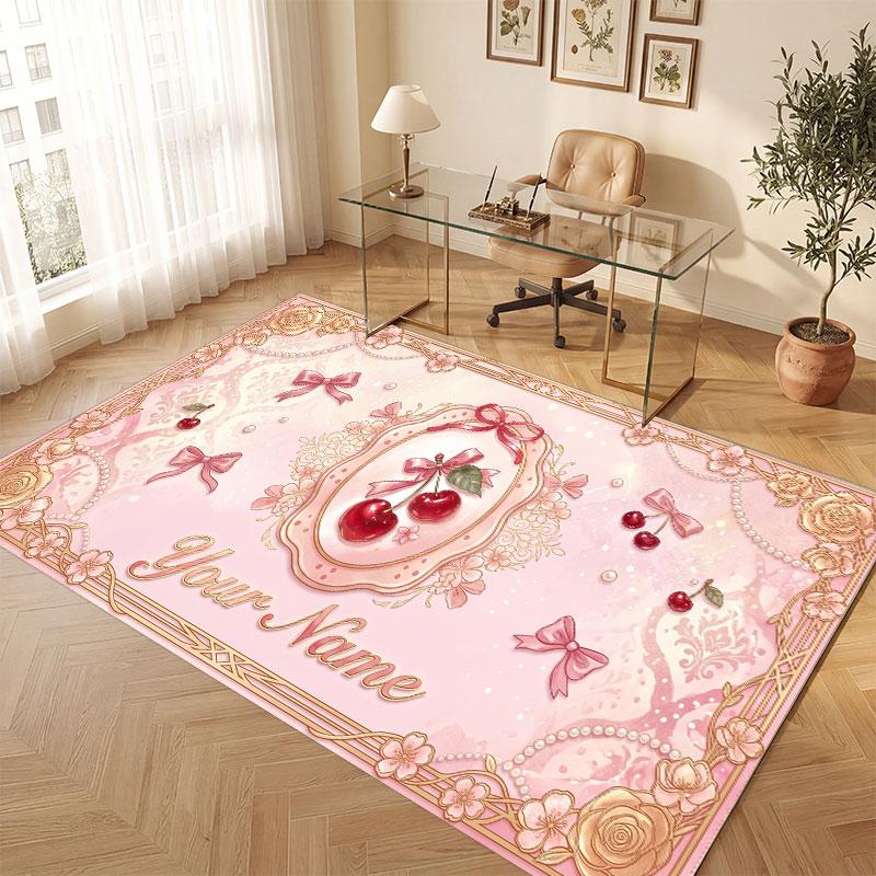 Floral Garden Theme Crystal Velvet Floor Rug Personalized Custom Name Text Warm Carpet Home Decoration