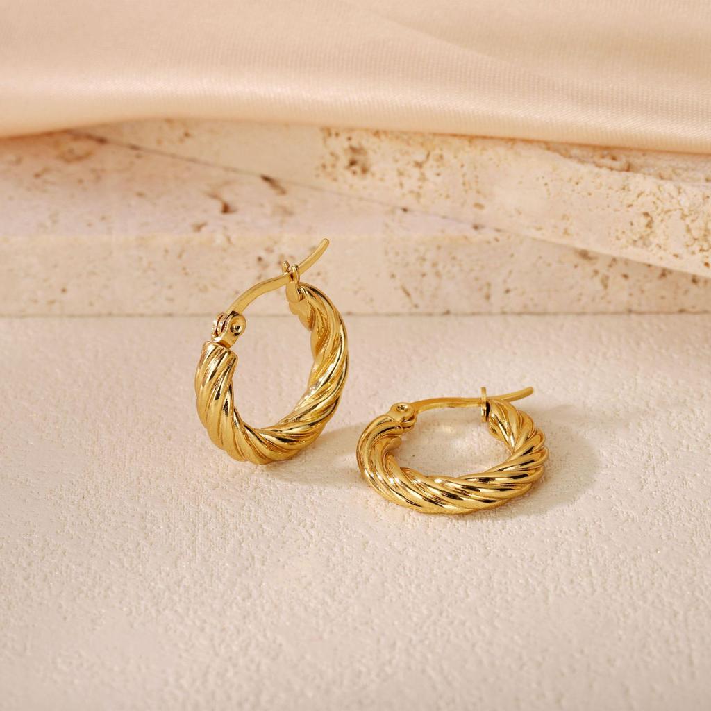 2025 Bestseller Twisted Pattern Hoop Earrings, Titanium Steel, European & American Style, Versatile Design.