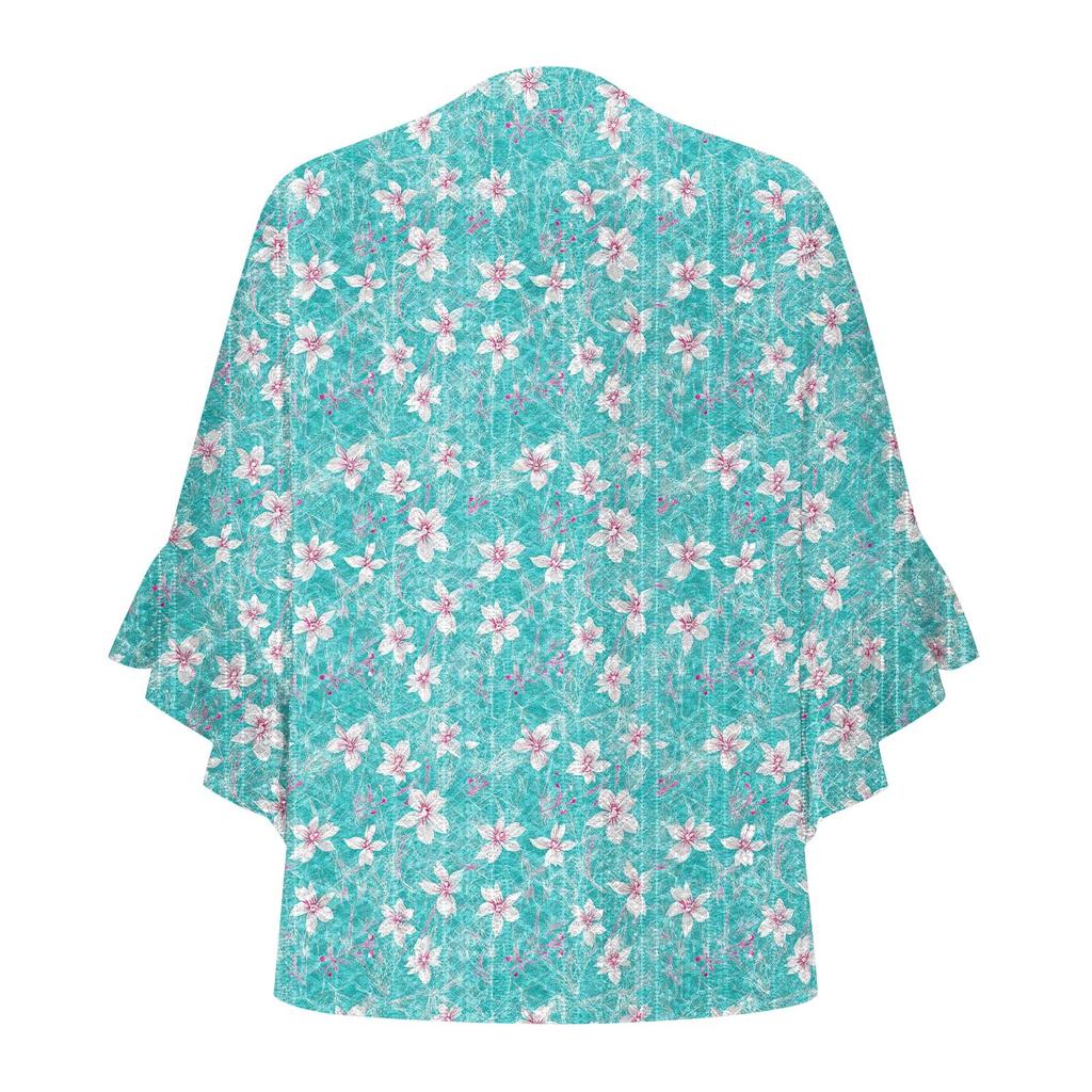 Women's Fashion Casual Button V-Neck Seven Sleeve Vintage Printed Shirt Top