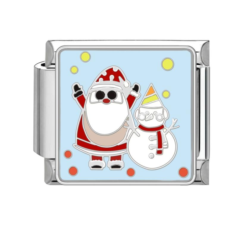 Lovely Santa Claus Snowman Christmas Tree Gloves Italian Charm Links Fit 9MM Stainless Steel Bracelet Women Men DIY Making Gifts