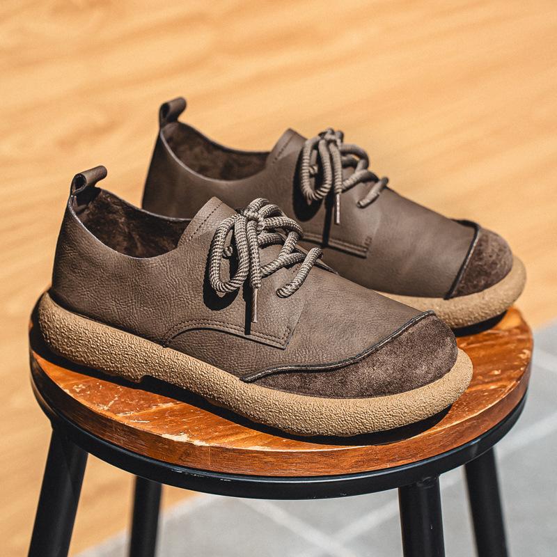 Large size leather shoes autumn new big head shoes leather surface breathable non-slip soft sole leather surface Doudou shoes