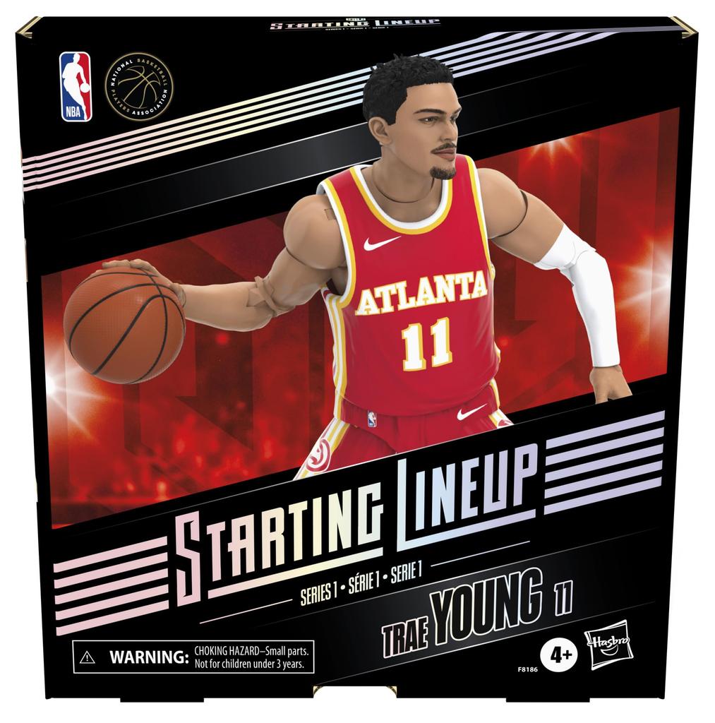 Hasbro Starting Lineup NBA Series 1 Trae Young Action Figure with Exclusive Panini Sports Trading Basketball Authentic 6-inch (15cm) Card, F8186,