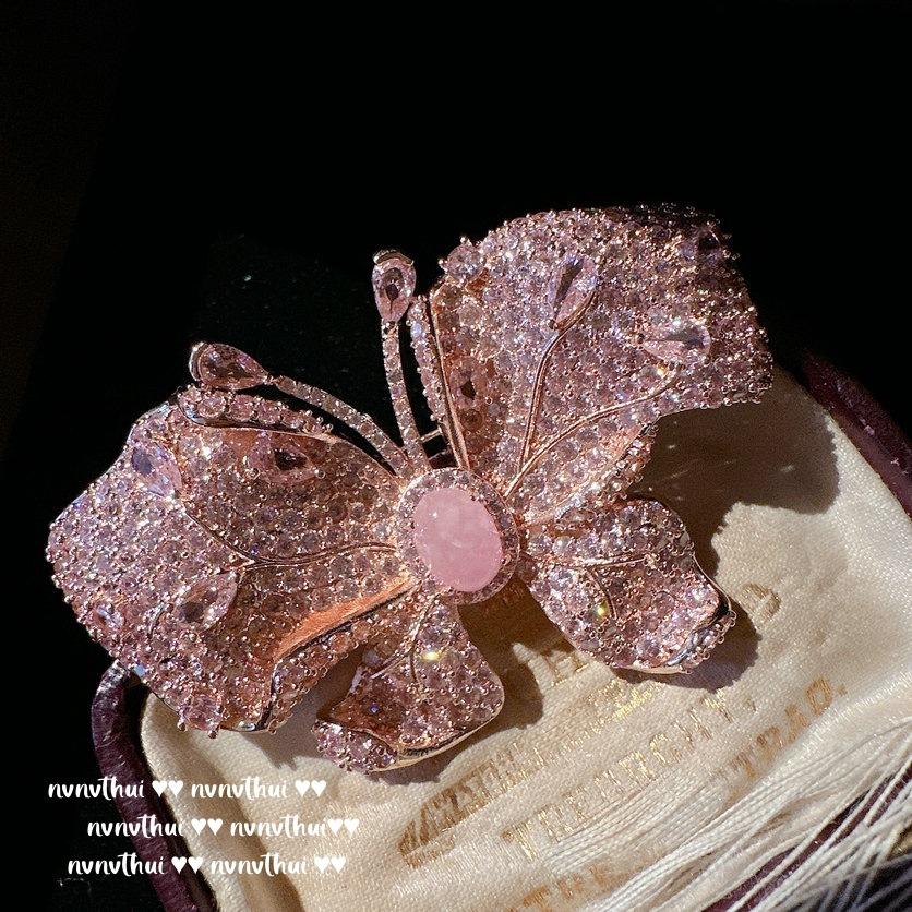 Monet Garden, Paparacha Butterfly Jewel Brooch, Water Spirit, Fancy Orange Diamond Pink Purple Chalcedony Earrings