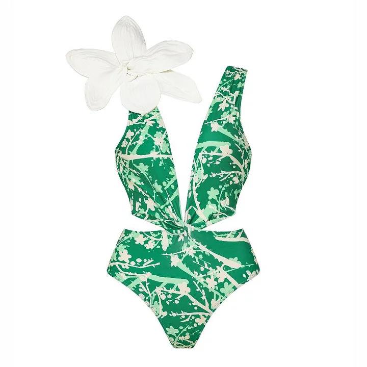 1011 Europäisches und amerikanisches neues Bikini-Blumen-Dekorationsdruck-Split-Badeanzug- und Wickelrock-Set 1111