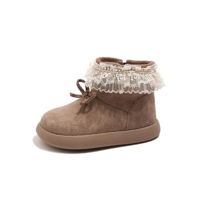 Korean-style girls' plush bow short boots, new autumn and winter children's shoes, girls' princess cotton shoes, baby shoes