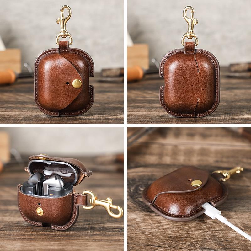 Waxed Cowhide Protective Case for Samsung Galaxy Buds 3 – Full Coverage, Drop-proof.