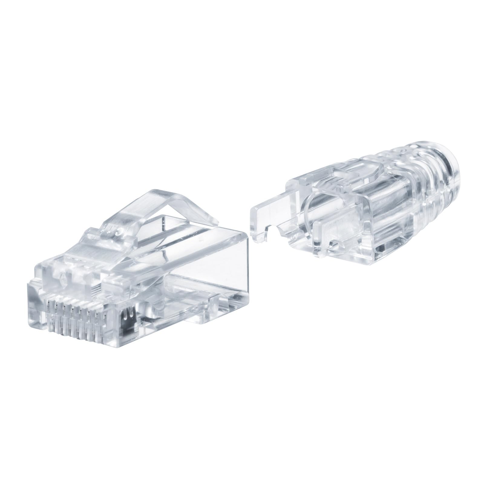 

Sanwa Supply connector with 100 RJ-45 (Category 6A, through-type, L-shaped latch, boot) pieces. ADT-6ARJKNH-100 чистий