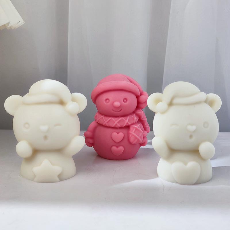 3D Bearded Santa Claus Candle Mold Snowman DIY Scented Candle Plaster Resin Mould Silicone Cake Making Tool Christmas Decor Gift