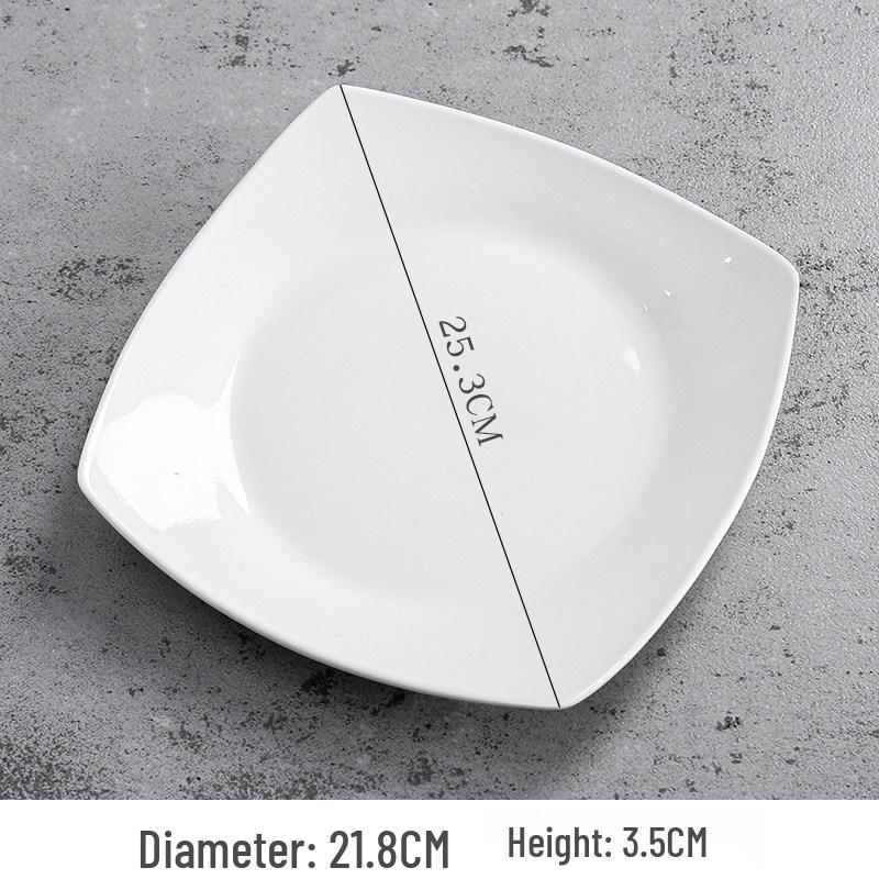 Gold-Rimmed White Ceramic Square Plate for Home: Dinner, Steak, Pasta, Dessert, Flat, or Shallow Use