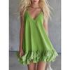 Elegant Ruffled Hem Splicing Party Dress V-neck Sleeveless Fashion Summer A-line Dress Loose Sweet Women's Casual Solid Color Mini Camisole Dresses