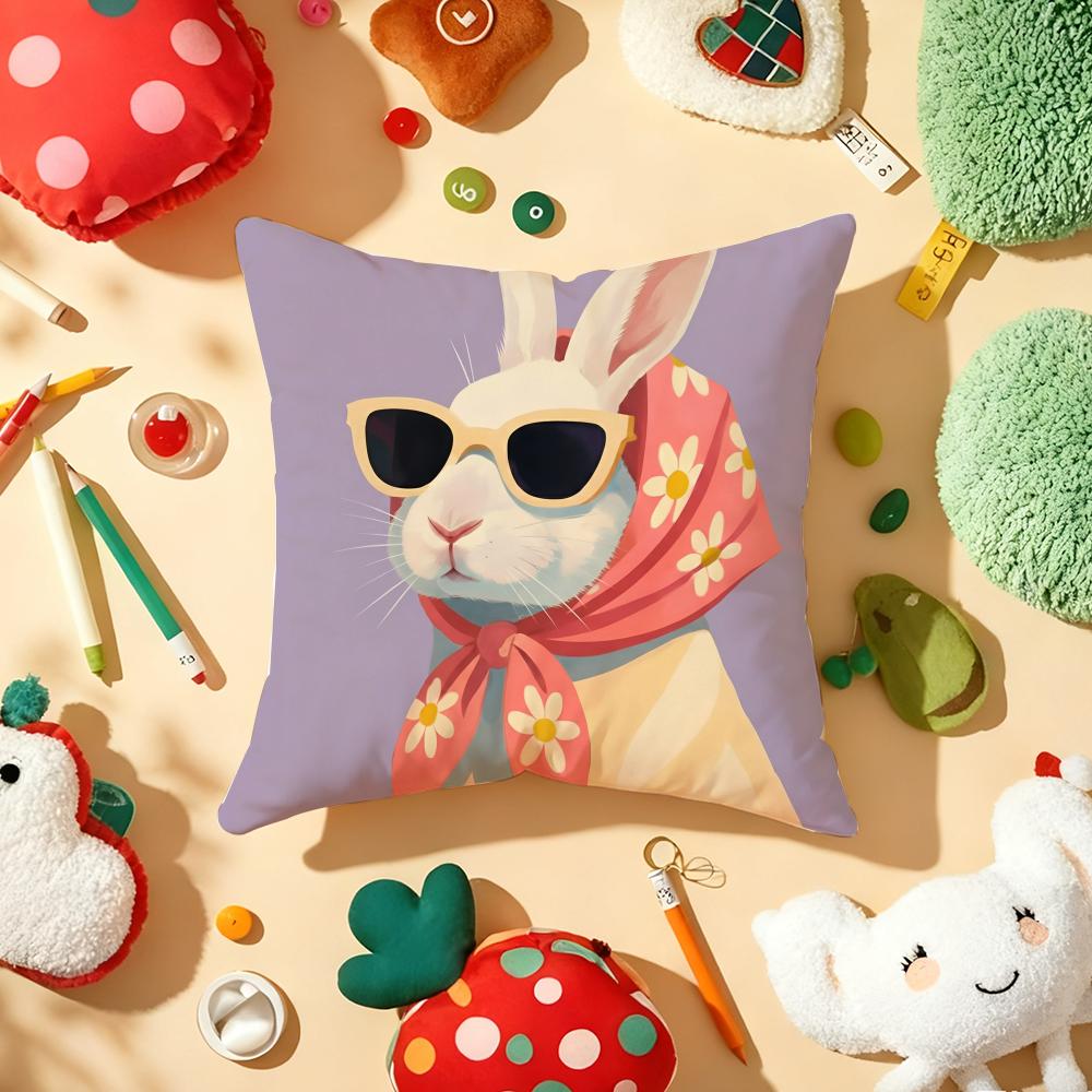 Süßer Hase Kunst Kissenbezug Plüschstoff Weich Beidseitig Bedruckt Sofa Warm Winter Zuhause Kindergeschenk Kissenhülle