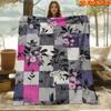 1pc 1pcs Pink-Purple Plaid & Floral Throw Blanket Suitable for All Seasons, Soft Flannel Bedspread with Color-Block Bedspread, Machine Washable 100% P
