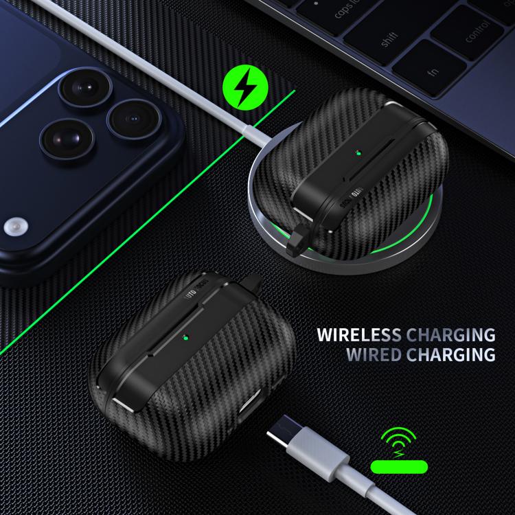 For AirPods Pro 3 XDcase Carbon Fiber Texture Earbud Case with Hook