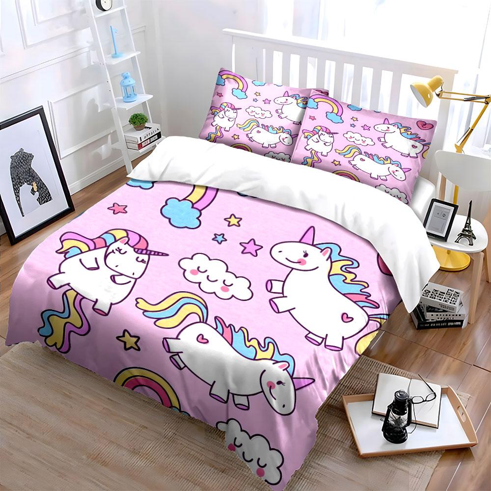 Pink Unicorn Rainbow Bed Set Bedding Duvet Cover Set Duvet Cover Pillowcases (1 * Duvet Cover 2 * Pillowcases, without duvet insert)