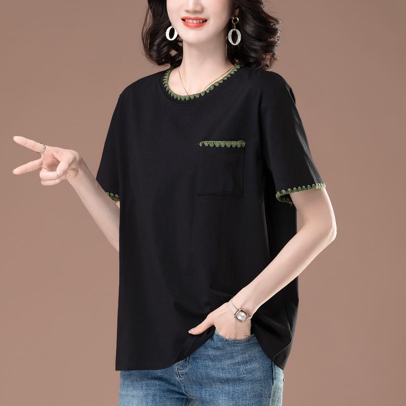 

Женская футболка больших размеров из чистого хлопка с коротким рукавом, повседневная - летняя, универсальная, свободного кроя 5XL чёрный