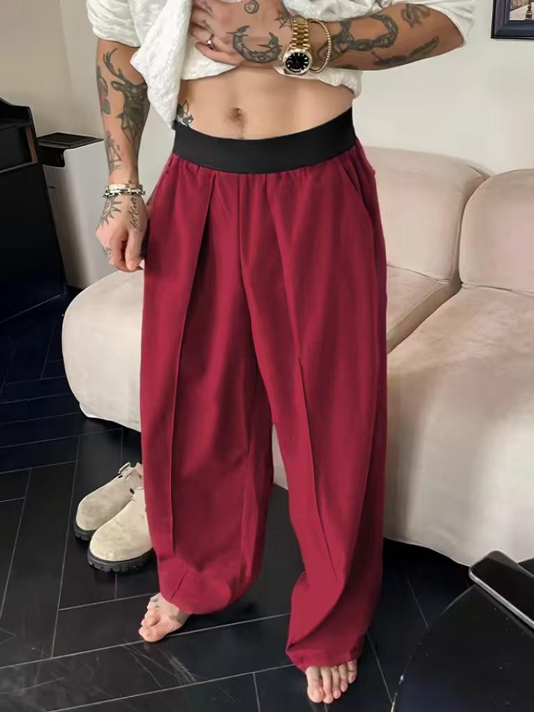 

Чоловічі штани-костюм 2025 року, колірний блок, еластичний пояс, вільний крій XXXL червоний