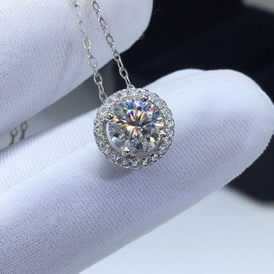 Biały pozłacany oryginalny diament Test przeszłość okrągły brylantowy krój 1 karat D kolor Moissanite naszyjnik biżuteria z kamieni szlachetnych