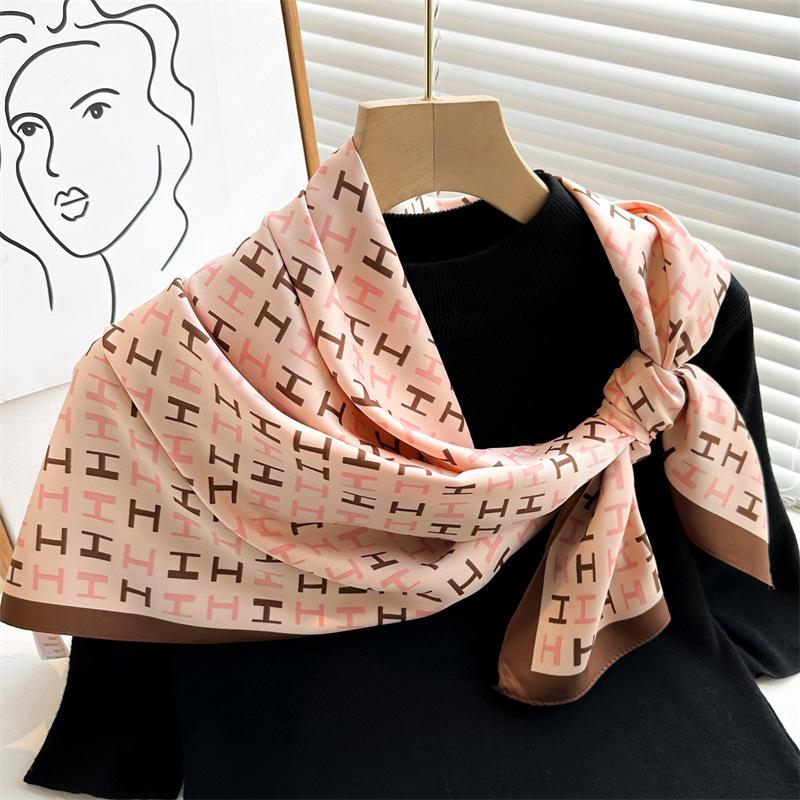 Ginkgo biloba silk scarf flower gradual change color matching scarf women's new square scarf 91cm twill silk jacquard shawl