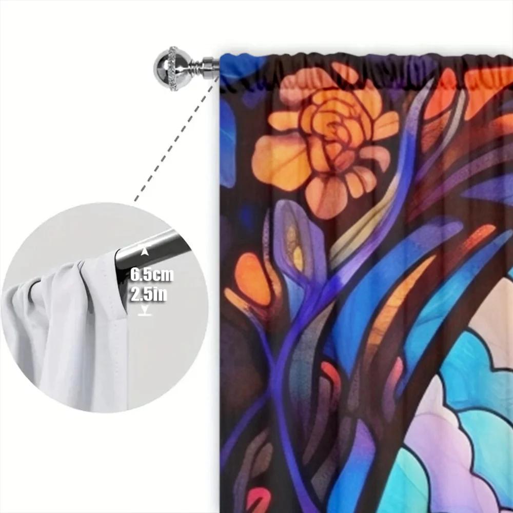 2pcs Colored Glass Mushroom Printed Curtain for Home Decor - Rod Pocket Window Treatment for Bedroom,Office,Kitchen, Living Room