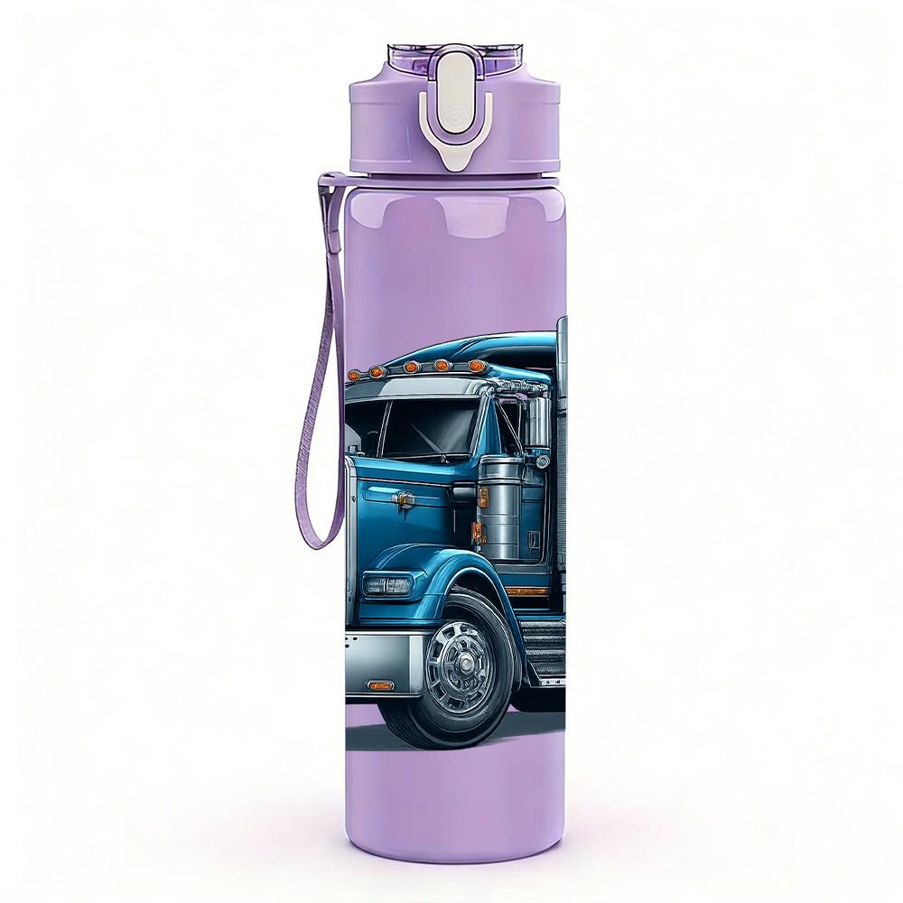 1PC Heavy Duty Truck Art Print 750ml Color Plastic Sports Water Bottle Leakproof Flip Straw Lid Suitable for Sports Office Home Use