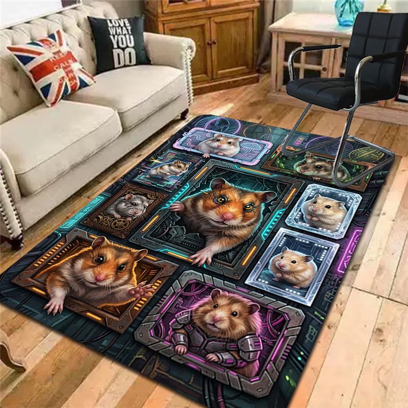 Hamster Technological Frames Pattern Rug Floor Mat for Living Room or Bedroom Soft and Comfortable Carpet a Gift for Birthday and Holiday.