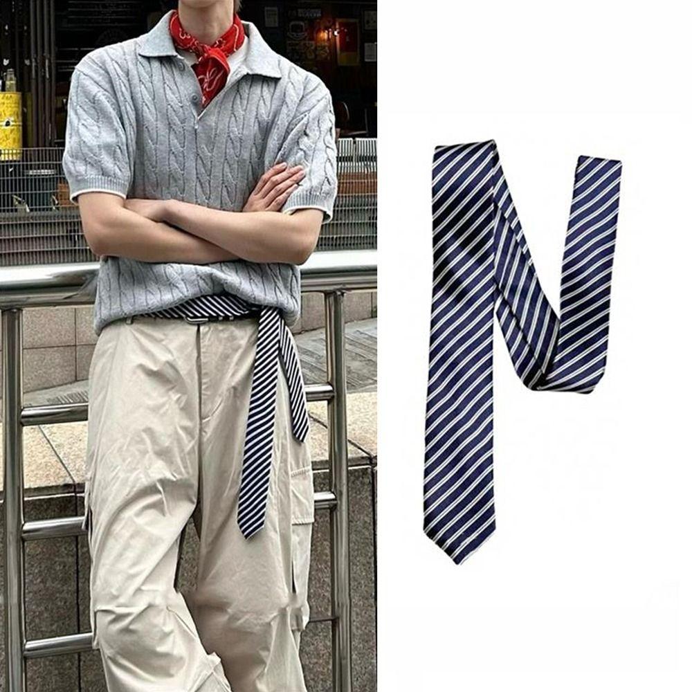 Long Skinny Necktie Scarf Decorative Accessory Striped Neck Tie Striped Waist Belt Women Men