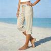 Women's Casual Cotton Linen Pants Straight Leg Loose Fit with Pockets Side Slit Button Front