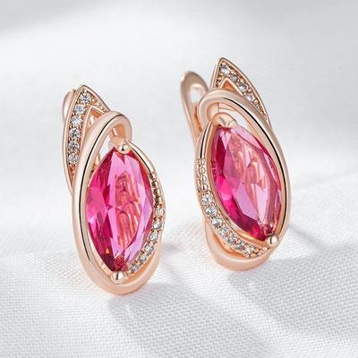 Oval Pink Zircon English Earrings Golden Glossy Women Earrings Vintage Fashion Jewelry Party Daily Wearable Accessories