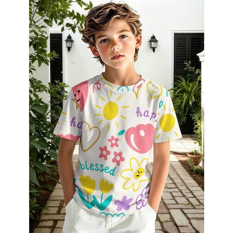Summer Children's 3D Printed Crew Neck T-Shirt Fashion Versatile Breathable Trend Casual