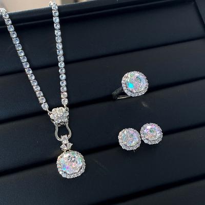 Top Quality Aaa Colorful Cubic Zirconia Ring Earrings Pendant Necklace Sets For Women Fashion Wedding Party Engagement Jewelry