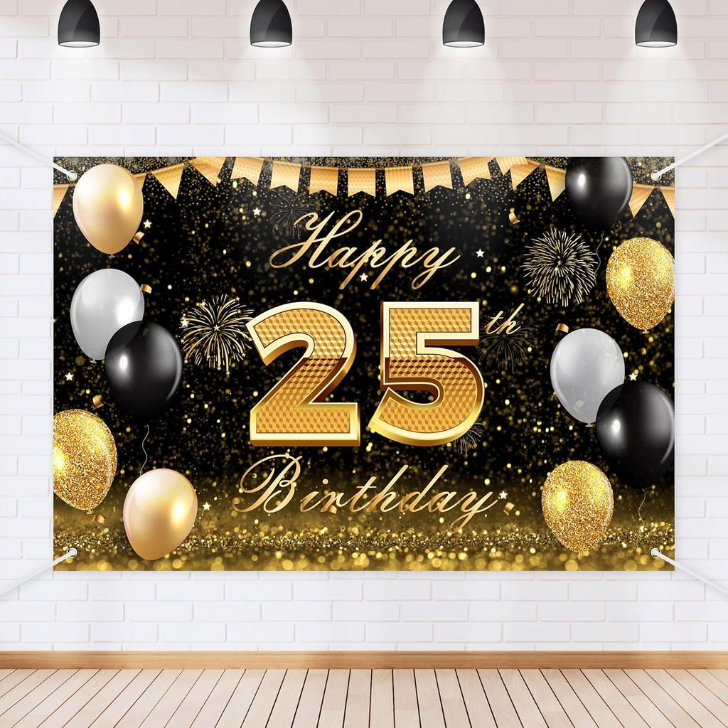 Black Gold Happy Birthday Backdrop Banner Glitter Black Gold Theme Photography Photo Prop Background Decor for Men Women Boys Girls Celebration